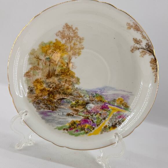 Vintage Tea Cup and Saucer Shelley Fine Bone China England Bridge Stream - Picture 3 of 5